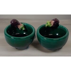 2 Vintage Pottery Open Salt Cellars Eggplant So Cute!